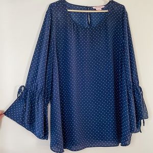 Navy and White Polka Dot Blouse